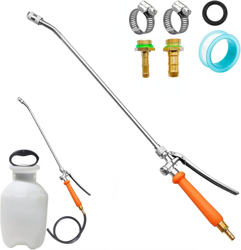 VanPet 24 Inches Metal Sprayer Wand Compatible with CHAPIN,1/4" & 3/8" Brass Barbs Sprayer Wand Replacement, Stainless Steel Sprayer Wand with Shut off Valve & 2 Hose Clamps (002) - Image 1